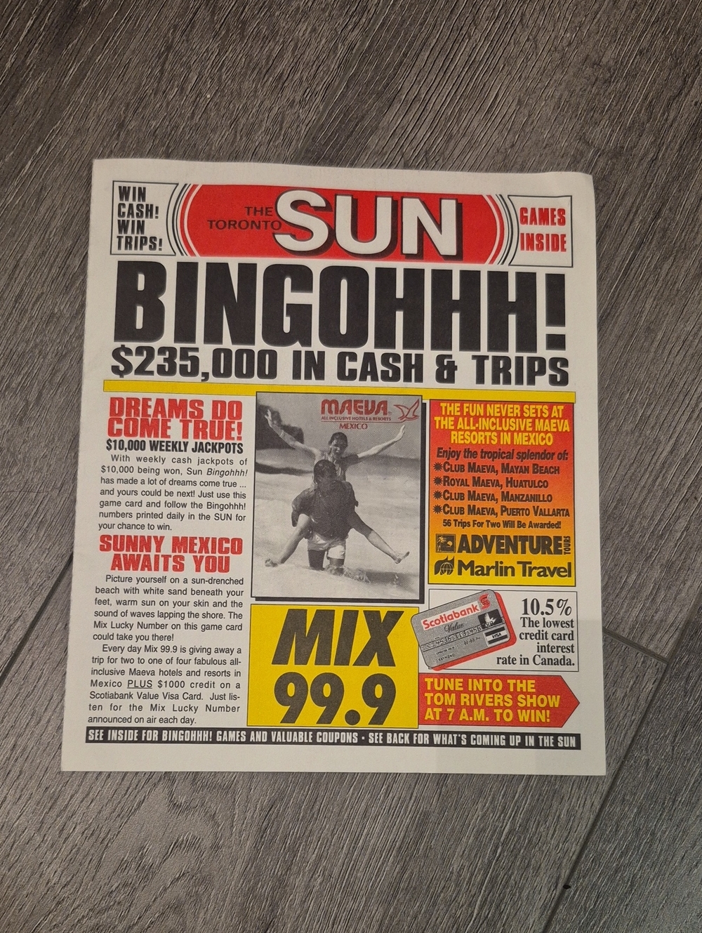 Vintage Collactable The Toronto Sun BINGOHHHH 1993 Advertising Broushure